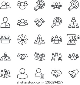 Thin Line Icon Set - handshake vector, hierarchy, pedestal, team, patient, group, user, hr, meeting, company, client search, consumer