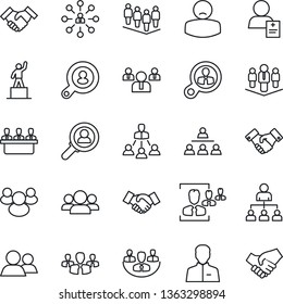 Thin Line Icon Set - handshake vector, hierarchy, pedestal, team, patient, group, user, company, hr, meeting, client search, consumer