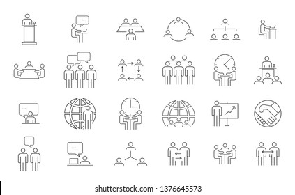 Thin Line Icon Set - handshake vector, hierarchy, pedestal, team, user, company, hr, meeting, client search, consumer, group