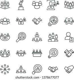 Thin Line Icon Set - handshake vector, hierarchy, pedestal, team, patient, group, company, hr, meeting, client search, consumer