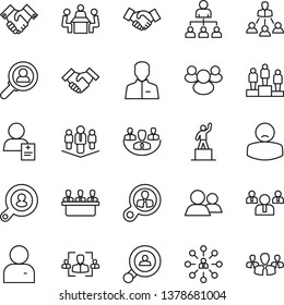 Thin Line Icon Set - handshake vector, hierarchy, pedestal, team, patient, group, user, company, hr, meeting, client search, consumer