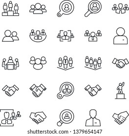 Thin Line Icon Set - handshake vector, pedestal, team, group, user, company, hr, meeting, client search, consumer