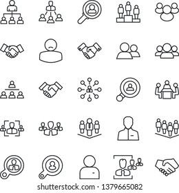 Thin Line Icon Set - handshake vector, hierarchy, pedestal, team, patient, group, user, hr, meeting, company, client search, consumer