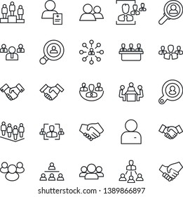 Thin Line Icon Set - handshake vector, hierarchy, pedestal, team, patient, group, user, company, hr, meeting, client search, consumer