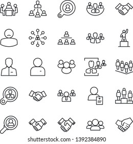 Thin Line Icon Set - handshake vector, hierarchy, pedestal, team, patient, group, user, company, hr, meeting, client search, consumer