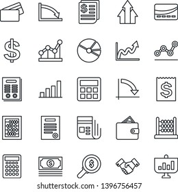 Thin Line Icon Set - handshake vector, dollar sign, abacus, crisis graph, cash, receipt, news, calculator, bar, pie, point, contract, credit card, arrow up, wallet, growth, money search