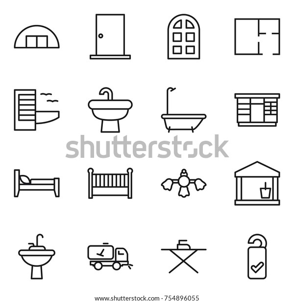 Thin Line Icon Set Hangare Door Signs Symbols Stock Image