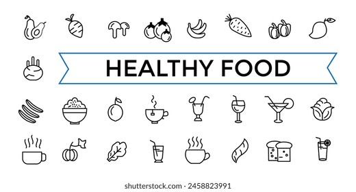 Thin Line Icon Set of Healthy Food, Halal, Kosher, Vegan food. Contains such Icons as Lactose, Gluten and Sugar Free, non GMO, NON Palm oil. Outline icons pack. 