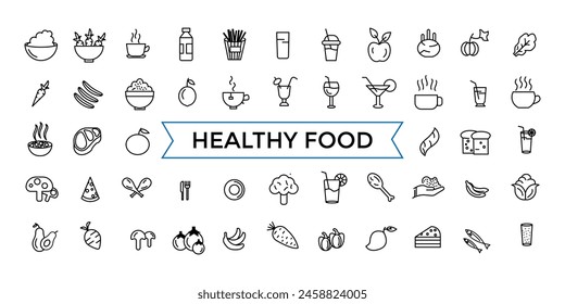 Thin Line Icon Set of Healthy Food, Halal, Kosher, Vegan food. Contains such Icons as Lactose, Gluten and Sugar Free, non GMO, NON Palm oil. Outline icons pack. 