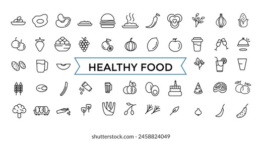 Thin Line Icon Set of Healthy Food, Halal, Kosher, Vegan food. Contains such Icons as Lactose, Gluten and Sugar Free, non GMO, NON Palm oil. Outline icons pack. 