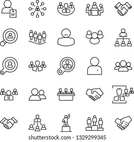 Thin Line Icon Set - hierarchy vector, pedestal, team, patient, group, user, company, hr, meeting, handshake, client search, consumer