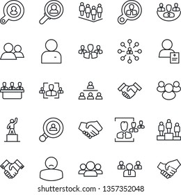 Thin Line Icon Set - hierarchy vector, pedestal, team, patient, group, user, company, hr, meeting, handshake, client search, consumer