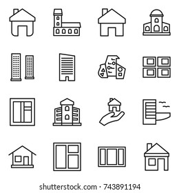 thin line icon set : home, mansion, skyscrapers, skyscraper, modern architecture, panel house, window, building, real estate, hotel