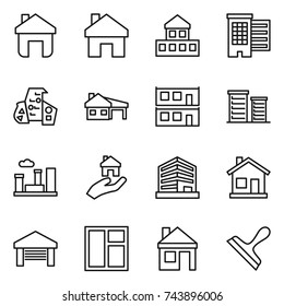 Thin Line Icon Set : Home, Cottage, Houses, Modern Architecture, House With Garage, Modular, District, City, Real Estate, Office, Window, Scraper