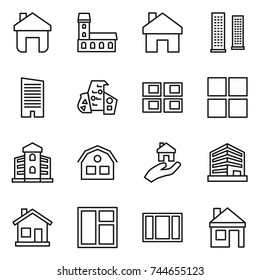 thin line icon set : home, mansion, skyscrapers, skyscraper, modern architecture, panel house, window, building, real estate, office