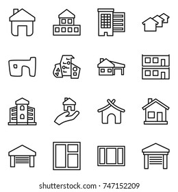 Thin Line Icon Set : Home, Cottage, Houses, Slum, Modern Architecture, House With Garage, Modular, Building, Real Estate, Bungalow, Window