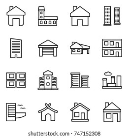 thin line icon set : home, mansion, skyscrapers, skyscraper, garage, house with, modular, panel, building, district, city, hotel, bungalow
