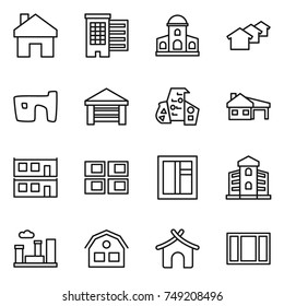 thin line icon set : home, houses, mansion, slum, garage, modern architecture, house with, modular, panel, window, building, city, bungalow