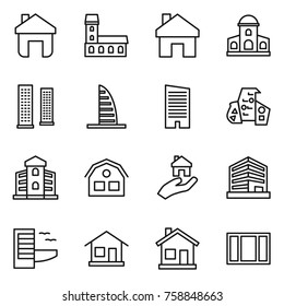 Thin line icon set : home, mansion, skyscrapers, skyscraper, modern architecture, building, house, real estate, office, hotel, window
