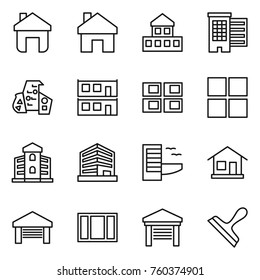 Thin line icon set : home, cottage, houses, modern architecture, modular house, panel, window, building, office, hotel, garage, scraper