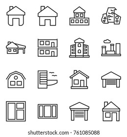 Thin Line Icon Set : Home, Cottage, Modern Architecture, House With Garage, Modular, Building, City, Hotel, Window