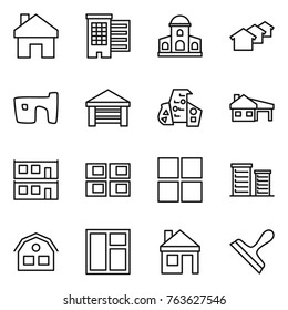 Thin line icon set : home, houses, mansion, slum, garage, modern architecture, house with, modular, panel, window, district, scraper