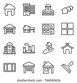Thin line icon set : home, houses, mansion, garage, house with, modular, window, building, city, real estate, bungalow, scraper