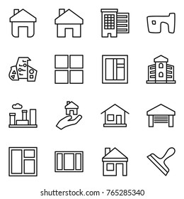 Thin line icon set : home, houses, slum, modern architecture, window, building, city, real estate, garage, house, scraper