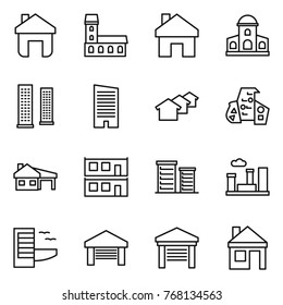 Thin Line Icon Set : Home, Mansion, Skyscrapers, Skyscraper, Houses, Modern Architecture, House With Garage, Modular, District, City, Hotel