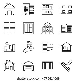 Thin line icon set : home, houses, modular house, panel, window, building, district, city, real estate, hotel, garage, scraper
