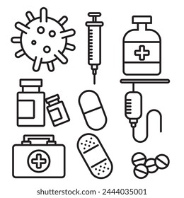 Thin line icon set of hospital and medical care. Collection of outline symbols. Editable vector stroke.