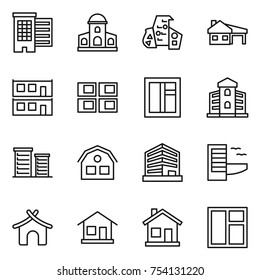 Thin Line Icon Set : Houses, Mansion, Modern Architecture, House With Garage, Modular, Panel, Window, Building, District, Office, Hotel, Bungalow, Home