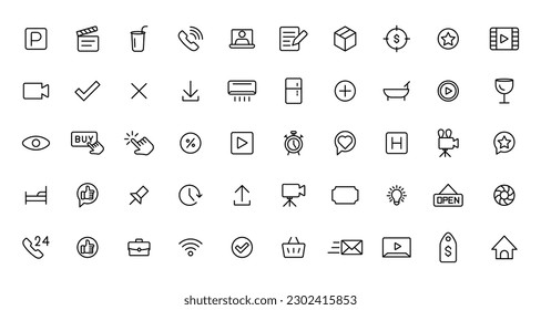 Thin line icon set. Icons business marketing e-commerce media contact icon.