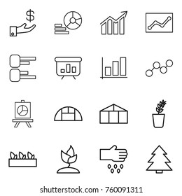 Thin line icon set : investment, diagram, statistics, presentation, graph, greenhouse, seedling, sprouting, sow, spruce