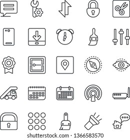 Thin Line Icon Set - ladder car vector, term, phone back, menu, message, tuning, themes, alarm, scanner, data exchange, download, torch, cut, place tag, compass, lock, eye id, sertificate, wireless
