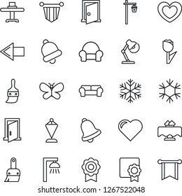 Thin Line Icon Set - left arrow vector, pennant, butterfly, garden light, heart, tulip, themes, bell, sertificate, desk lamp, cushioned furniture, restaurant table, snowflake, outdoor, door, pennon