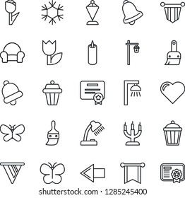 Thin Line Icon Set - left arrow vector, pennant, butterfly, garden light, heart, tulip, themes, bell, desk lamp, cushioned furniture, candle, snowflake, outdoor, pennon, certificate