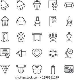 Thin Line Icon Set - left arrow vector, pennant, butterfly, garden light, heart, themes, bell, sertificate, desk lamp, cushioned furniture, candle, snowflake, outdoor, door, pennon, certificate