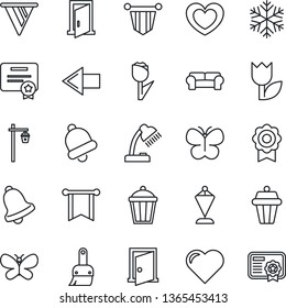 Thin Line Icon Set - left arrow vector, pennant, butterfly, garden light, heart, tulip, themes, bell, sertificate, desk lamp, cushioned furniture, snowflake, outdoor, door, pennon, certificate