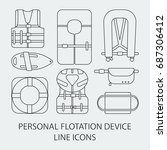 Thin line icon set - Life jackets types vector flat icons, big set of outline design different types of floatation devices isolated on the white background, vector illustration