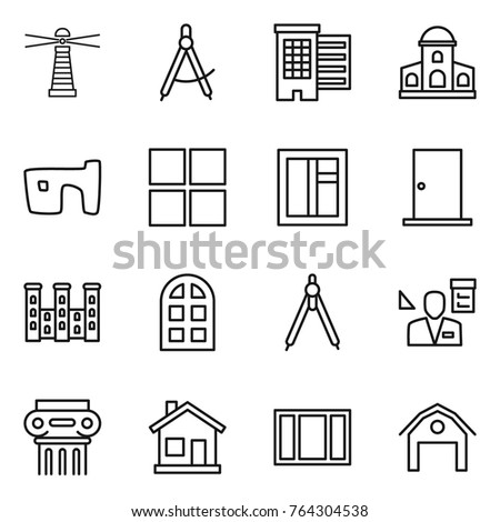 thin line icon set lighthouse draw stock vector royalty free