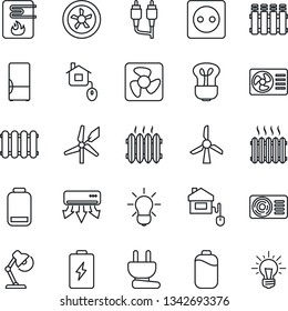 Thin Line Icon Set - low battery vector, rca, desk lamp, heater, air conditioner, fridge, home control, socket, power plug, fan, water, radiator, bulb, windmill, idea
