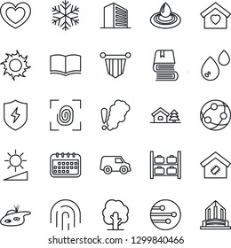 Thin Line Icon Set - luggage storage vector, office building, book, pennant, tree, sun, heart, network, protect, brightness, fingerprint id, house with, pond, sweet home, smart, snowflake, water