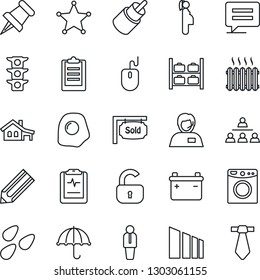 Thin Line Icon Set - luggage storage vector, manager, mouse, pencil, seeds, pulse clipboard, pregnancy, traffic light, support, umbrella, sorting, paper pin, rca, message, hierarchy, sold signboard