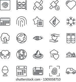 Thin Line Icon Set - luggage storage vector, book, tree, heart, hand, eye, satellite, term, network, favorites list, calendar, fingerprint id, house with, sweet home, egg stand, snowflake, water