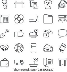 Thin Line Icon Set - luggage scales vector, contract, shovel, glove, hose, patch, car delivery, no hook, heavy, vinyl, finger up, message, folder, office phone, table, air conditioner, bread, cheese