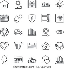 Thin Line Icon Set - luggage storage vector, pennant, sun, heart, hand, eye, term, film frame, protect, network, brightness, fingerprint id, calendar, house with tree, pond, sweet home, smart, water