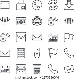 Thin Line Icon Set - mail vector, mouse, calendar, call, download, wireless, update, calculator, phone, lock, flag