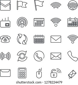 Thin Line Icon Set - mail vector, mouse, calendar, call, update, wireless, calculator, phone, lock, flag