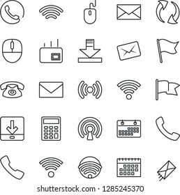 Thin Line Icon Set - mail vector, mouse, call, update, download, wireless, calendar, calculator, phone, flag